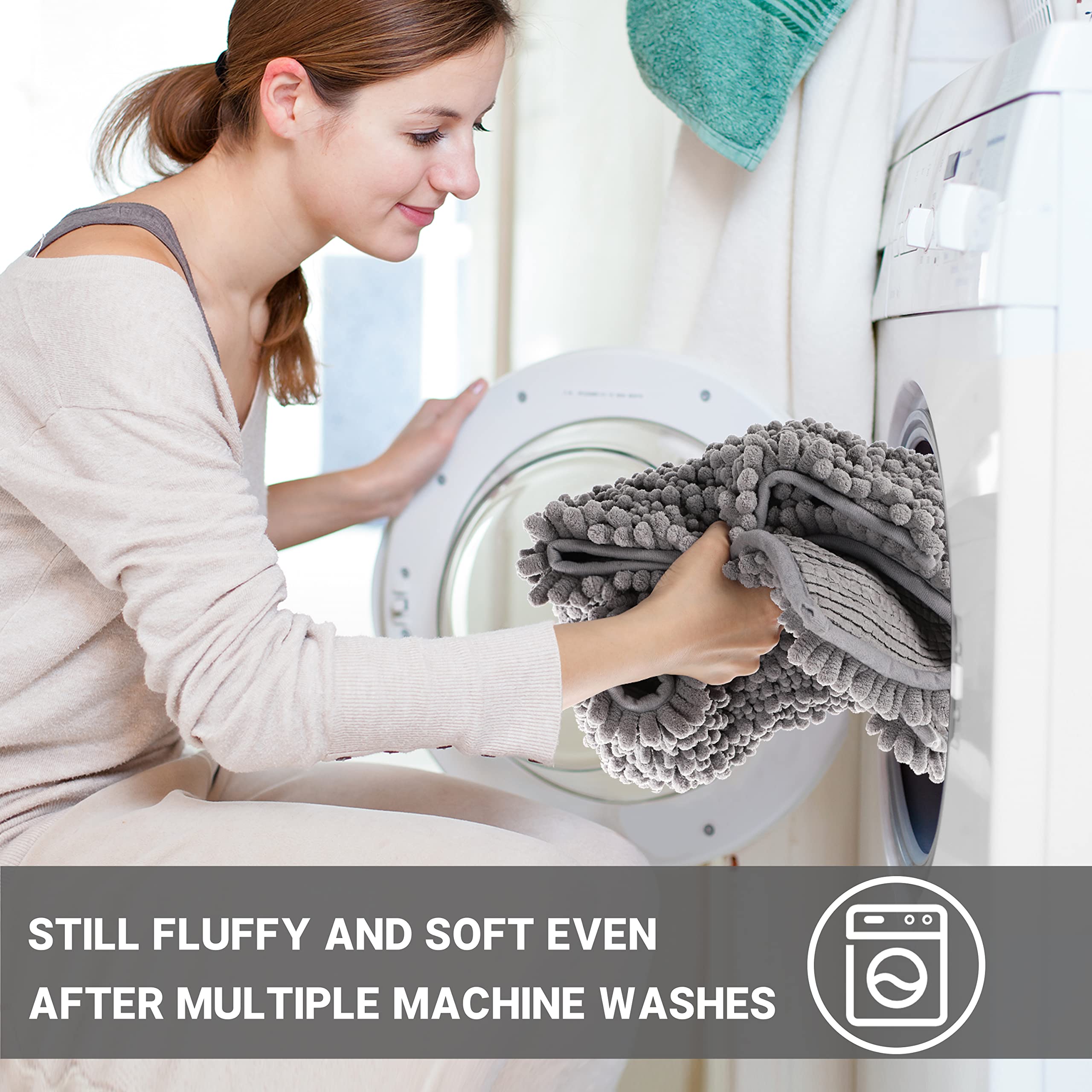 Yimobra Bathroom Rugs Sets 3 Piece, Fluffy Plush Chenille Baht Room Mats Sets With Toilet Rug U Shaped, Soft Shaggy Absorbent No